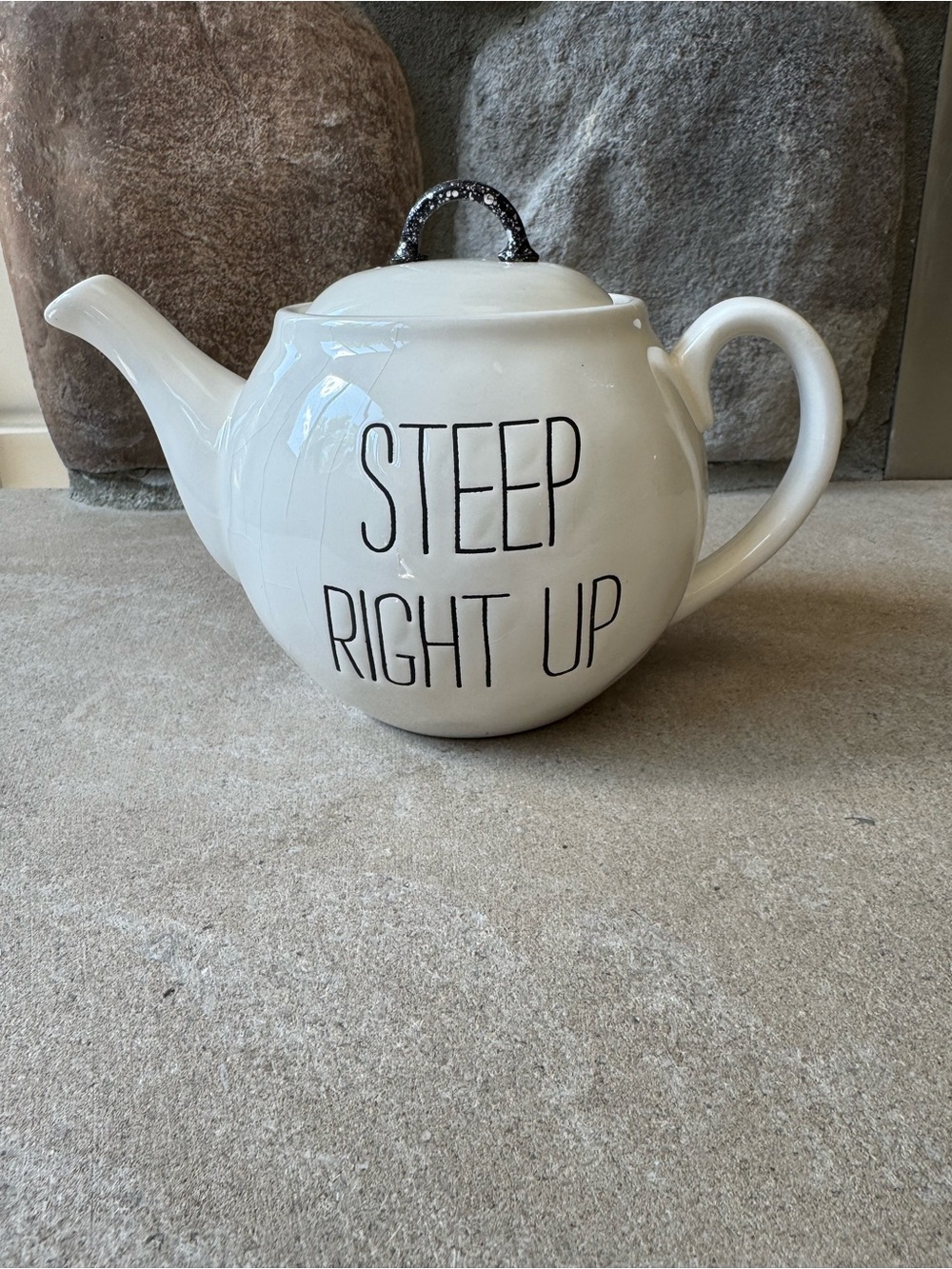 Pier 1 White Ceramic Teapot with Bold Logo
